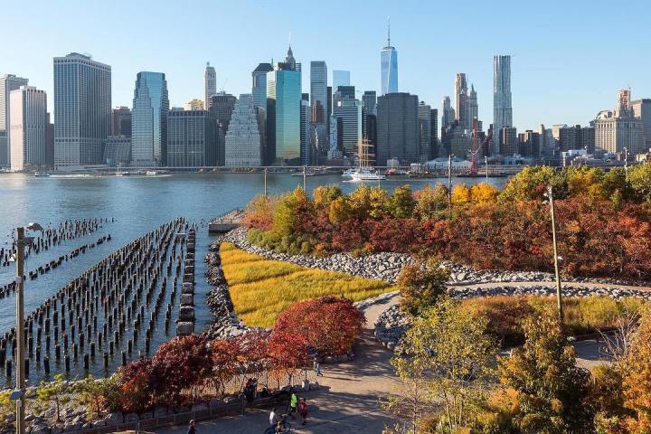 a bridge over a body of water with a city in the background