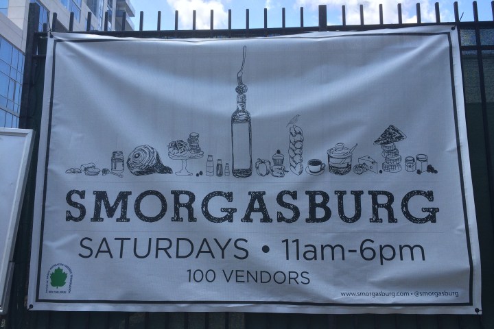 Banner advertising Smorgasburg event with food illustrations.